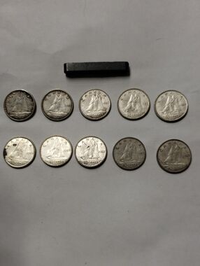 Lot of 10 Canadian 1968 10 Cent Coins - 50% Silver